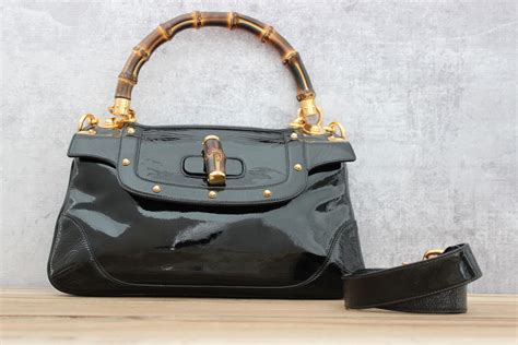 gucci bamboo patent leather hand bag|gucci patent leather bag vintage.